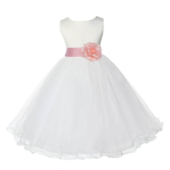 Ekidsbridal Ivory Satin Tulle Rattail Edge Flower Girl Dress Junior Pageant Bridesmaid for Wedding Formal Evening Gown 829S 4