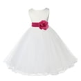 thumbnail image 1 of Ekidsbridal Satin Ivory Fuchsia Tulle Rattail Edge Flower Girl Dresses for Communion Baptism Christening Gown Wedding Pageant 829S S, 1 of 2