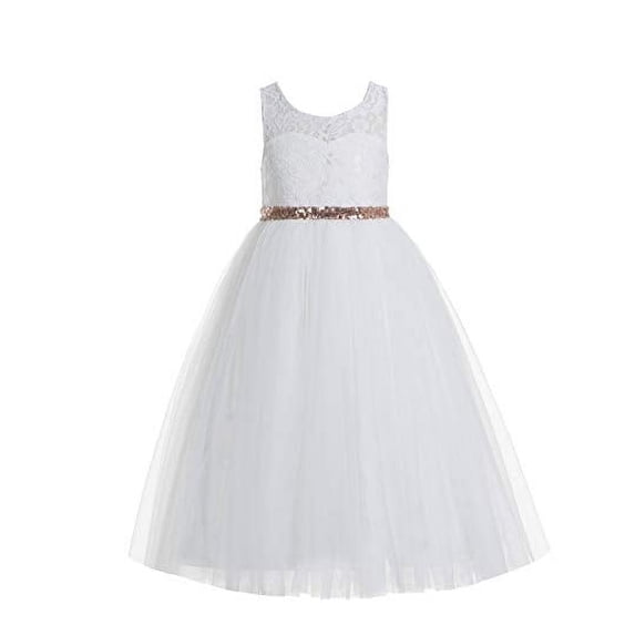 Ekidsbridal Ivory Scoop Neck A-Line Keyhole Back Floral Lace Formal Flower Girl Dress Graduation Ceremonial Gown for Toddlers 178 12