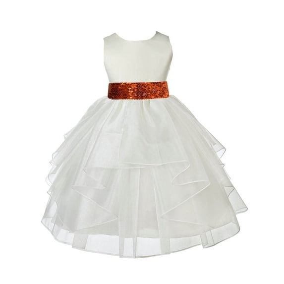 Ekidsbridal Ivory Shimmering Organza Sequin Sash Flower Girl Dresses Junior Pageant Pretty Princess Father Daughter Dance Recital Gown 4613mh S