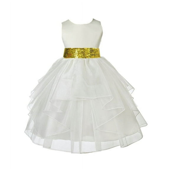 Ekidsbridal Ivory Shimmering Organza Sequin Sash Flower Girl Dresses Junior Pageant Pretty Princess Father Daughter Dance Recital Gown 4613mh S