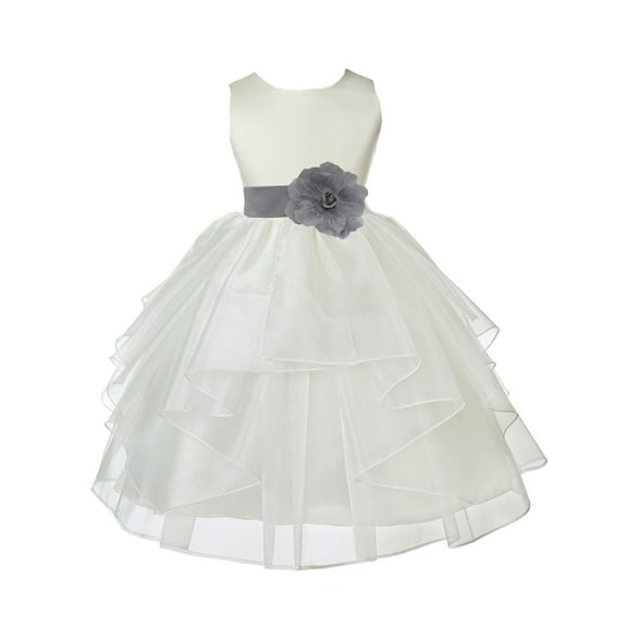 Ekidsbridal Ivory Silver Shimmering Organza Flower Girl Dress Junior Beauty Pageant Mini Bridal Gown Ballroom Dance Recital 4613T 4