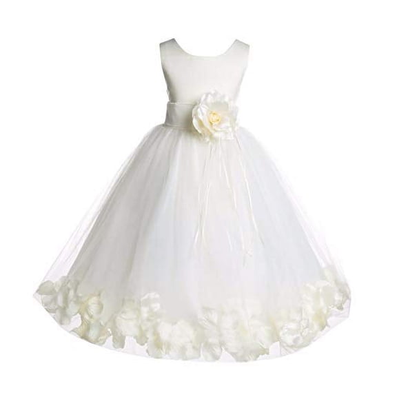 Ekidsbridal Ivory Tulle Floral Rose Petals Flower Girl Dress Communion Baptism Ceremonial Gown Formal Photoshoot 007 16