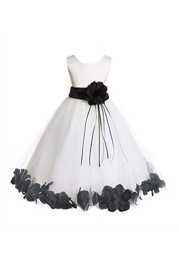 Ivory Tulle Floral Rose Petals Flower Girl Dress Communion Baptism Ceremonial Gown Formal Photoshoot 007 M