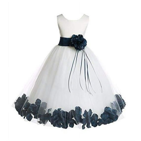 Ekidsbridal Ivory Tulle Floral Rose Petals Flower Girl Dress Communion Baptism Ceremonial Gown Formal Photoshoot 007 S