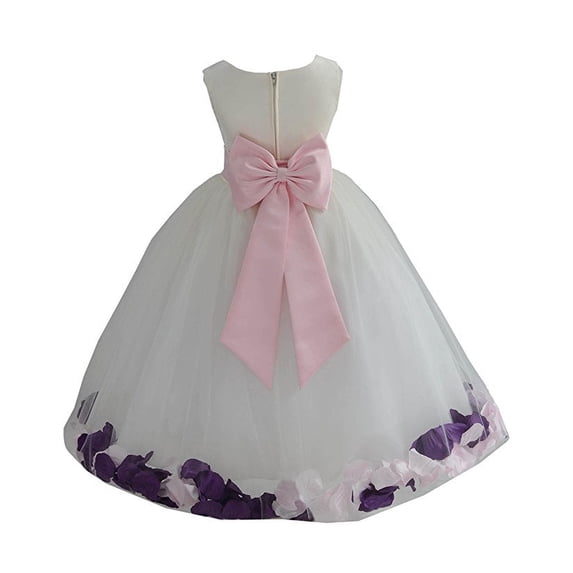 Ekidsbridal Ivory Tulle Multi-Colored Mixed Rose Petals Flower Girl Dress Wedding Pageant Birthday Party Baptism Junior Bridesmaid Communion 302T S