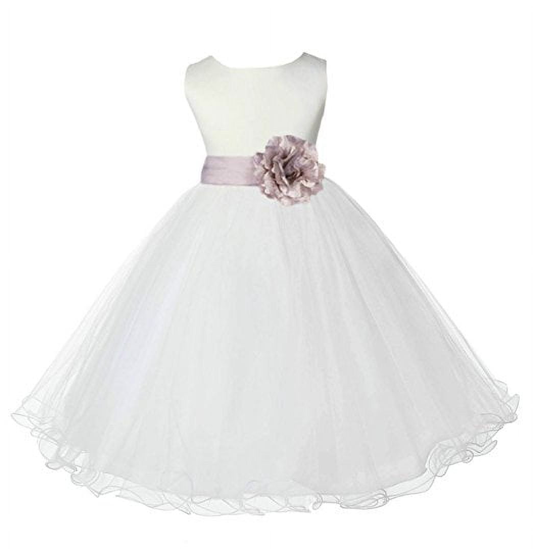 Ekidsbridal White Silver Tulle Rattail Edge Flower Girl Dress Princess...