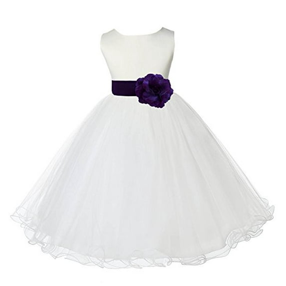 Ekidsbridal Ivory Tulle Rattail Edge Flower Girl Dress Pageant Ballroom Gown Junior Bridesmaid Baptism Communion 829S M
