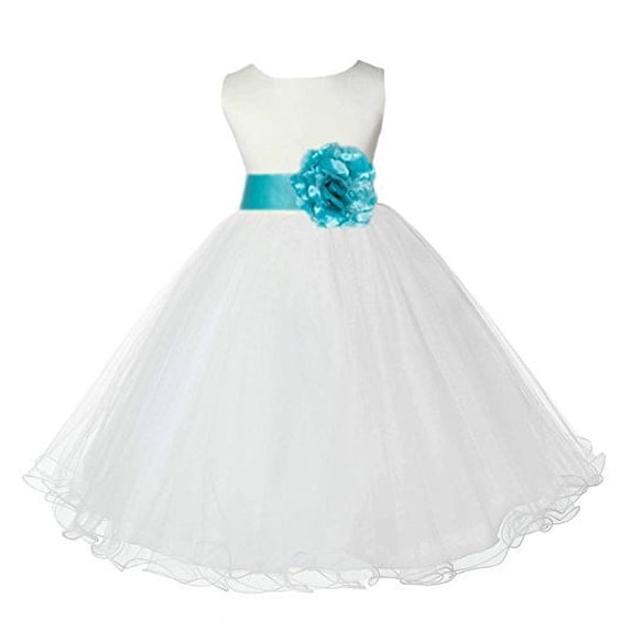 Ekidsbridal Ivory Tulle Rattail Edge Flower Girl Dress Pageant Ballroom Gown Junior Bridesmaid Baptism Communion 829S S
