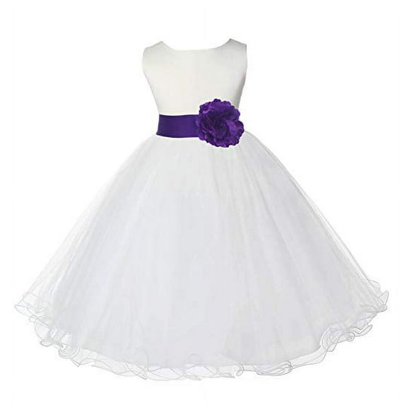 Ekidsbridal Ivory Tulle Rattail Edge Flower Girl Dress for Toddlers Birthday Party Formal Elegant Gown Ballroom Dance Recital 829S 2