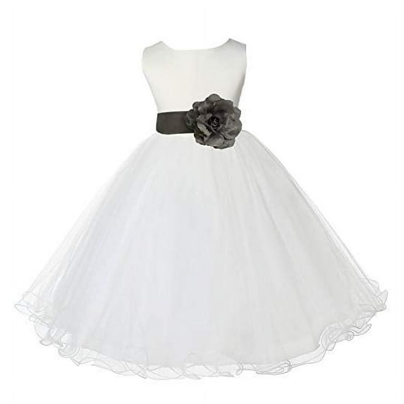 Ekidsbridal Ivory Tulle Rattail Edge Flower Girl Dress for Toddlers Birthday Party Formal Elegant Gown Ballroom Dance Recital 829S 2