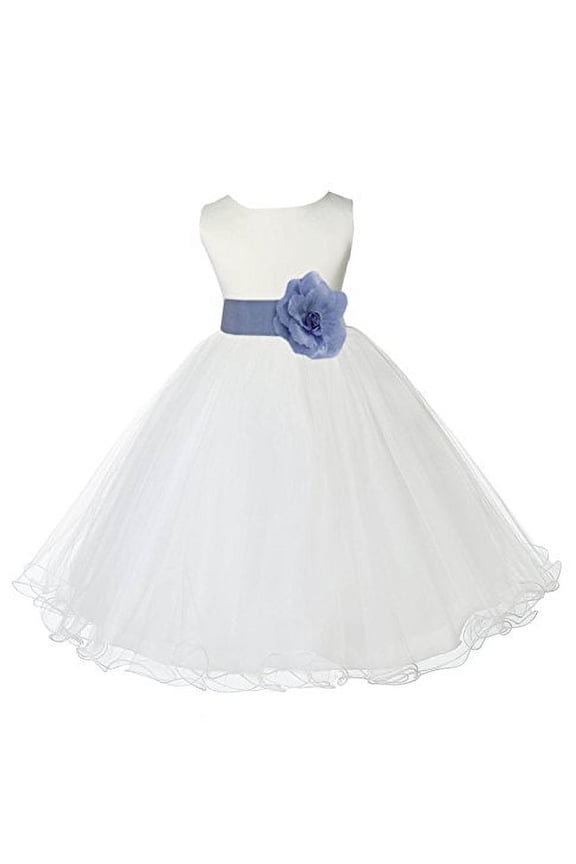 Ivory Tulle Rattail Edge Flower Girl Dresses Formal Evening Gown Christening Communion Baptism Photoshoot Wedding 829T S