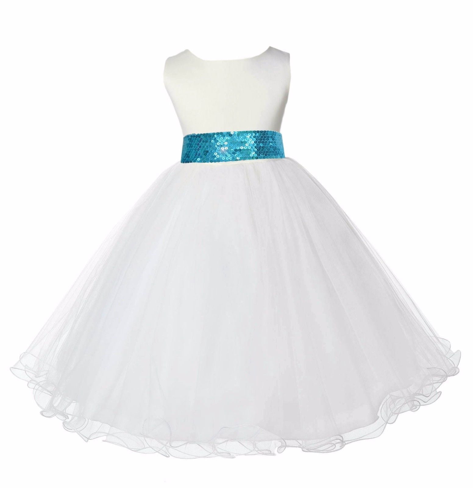 Pretty Rattail Woman Ekidsbridal Ivory Tulle Rattail Edge Sequin Sash Flower Girl Dress ...