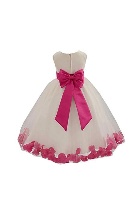 Ivory Tulle Rose Petals Flower Girl Dresses Wedding Pageant Ball Gown Birthday Party Easter Summer 302T S