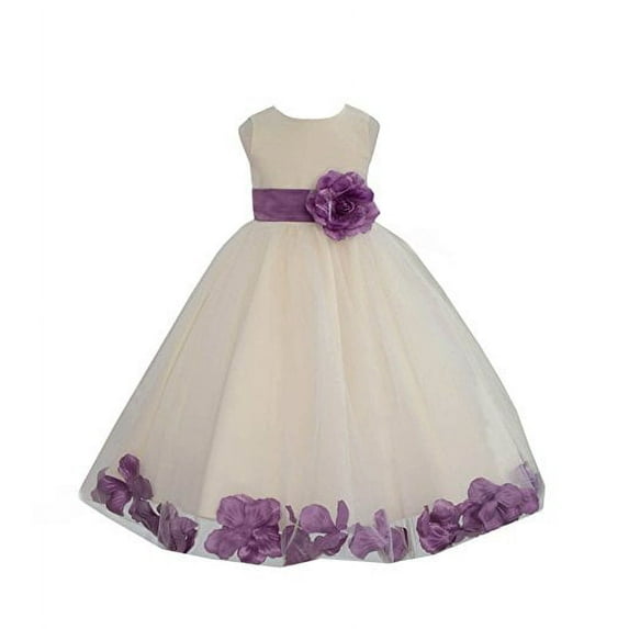 Ekidsbridal Ivory Tulle Rose Petals Junior Flower Girl Dress Pretty Princess Formal Photoshoot Communion Baptism Wedding Gown 302S 6