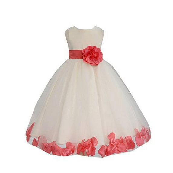 Ekidsbridal Ivory Tulle Rose Petals Formal Flower Girl Dresses Junior Bridesmaid Photoshoot Evening Gown Graduation Ceremony 302S M