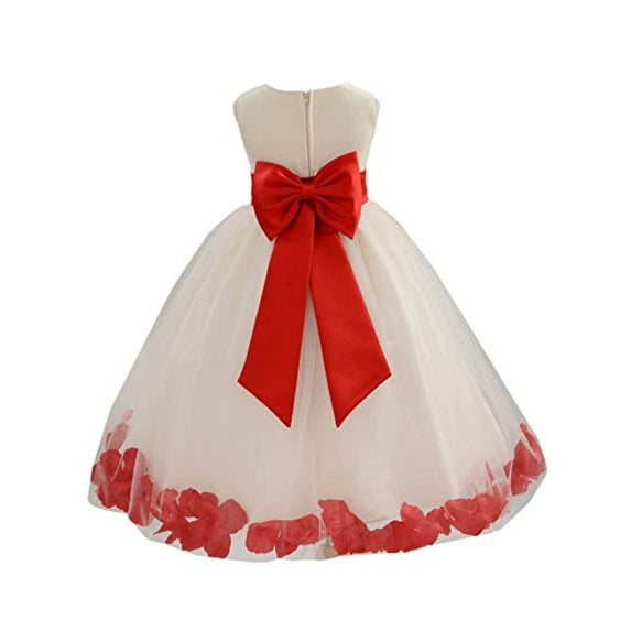 Ekidsbridal Ivory Tulle Rose Petals Junior Flower Girl Dress Pageant Mini Bridal Gown Christening Formal Evening Wedding 302T S