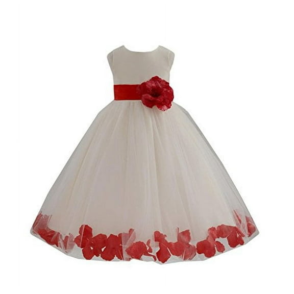 Ekidsbridal Ivory Tulle Rose Petals Junior Flower Girl Dress Pretty Princess Formal Photoshoot Communion Baptism Wedding Gown 302S 2