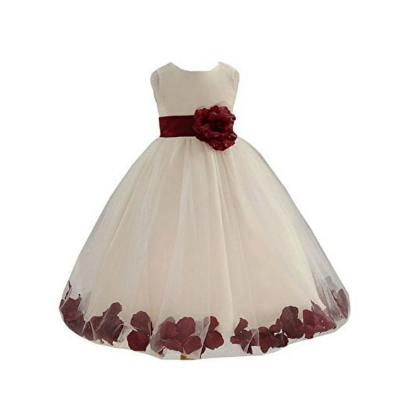 Ekidsbridal Ivory Tulle Rose Petals Junior Flower Girl Dress Pretty Princess Formal Photoshoot Communion Baptism Wedding Gown 302S S