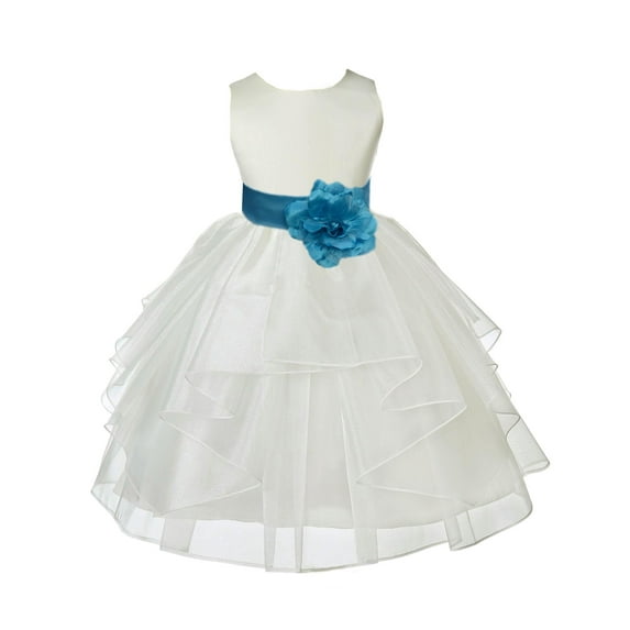 Ekidsbridal Ivory Turquoise Shimmering Organza Flower Girl Dress Junior Beauty Pageant Mini Bridal Gown Ballroom Dance Recital 4613T 4