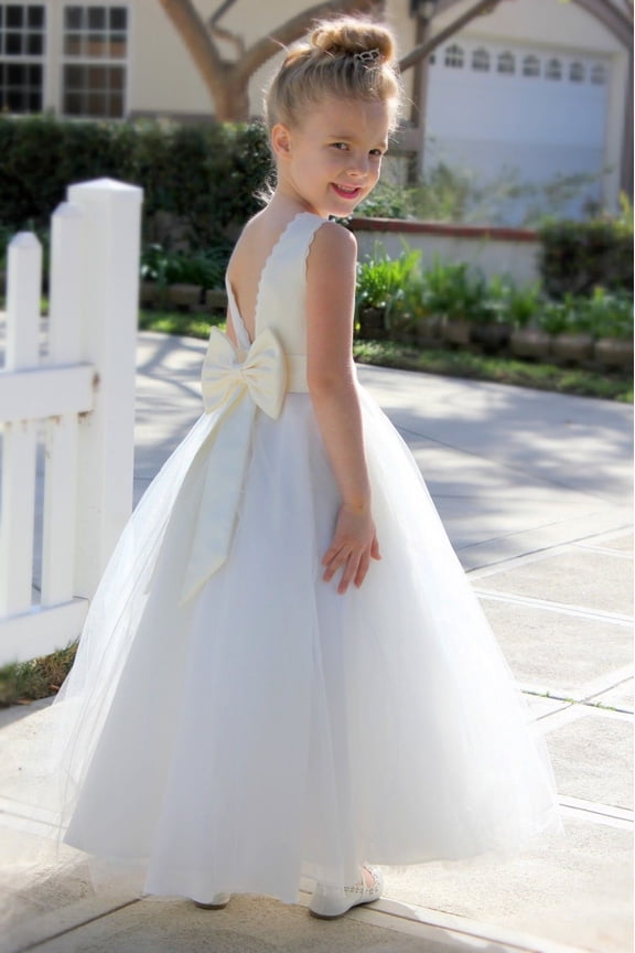 Ivory V-Back Lace Edge Formal Flower Girl Dress Pretty Princess Gown for Toddlers Photoshoot Birthday Party 183T 12