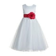 thumbnail image 1 of Ekidsbridal Ivory V-Back Lace Edge Formal Flower Girl Dress Pretty Princess Gown for Toddlers Photoshoot Birthday Party 183T 12, 1 of 2