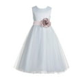 thumbnail image 1 of Ekidsbridal Ivory V-Back Lace Edge Junior Flower Girl Dress Wedding Tulle Junior Pageant Gown for Toddlers 183T 12, 1 of 2