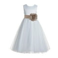thumbnail image 1 of Ekidsbridal Ivory V-Back Lace Edge Junior Flower Girl Dress Wedding Tulle Junior Pageant Gown for Toddlers 183T 8, 1 of 2