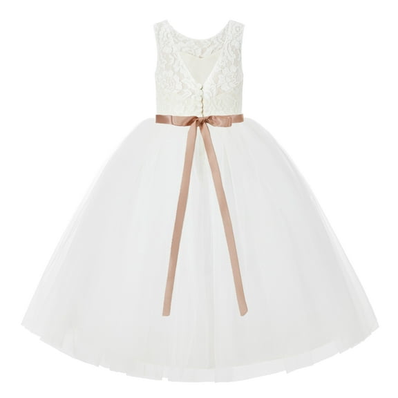 Ekidsbridal Ivory V-Back Lace Tulle Tutu Flower Girl Dresses Christening Princess Pageant Wedding 212R2 3