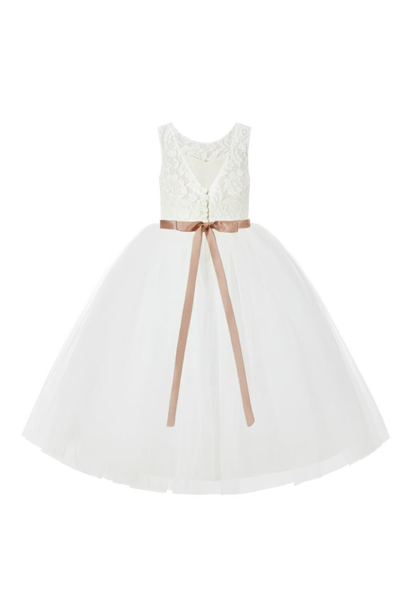 Ivory V-Back Lace Tulle Tutu Flower Girl Dresses Communion Baptism Ceremonial Gown 212R2 3