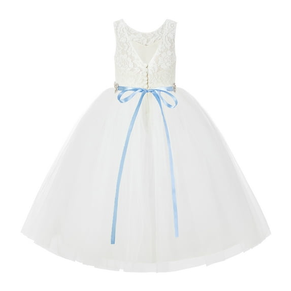 Ekidsbridal Ivory V-Back Lace Tulle Tutu Flower Girl Dresses Christening Princess Pageant Wedding 212R2 4