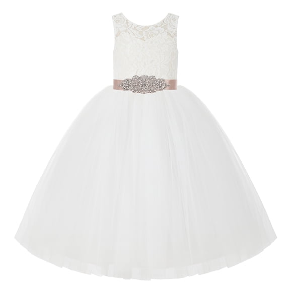 Ekidsbridal Ivory V-Back Lace Tutu Junior Pageant Gown Father Daughter Dance Recital Flower Girl Dresses 212R3 4