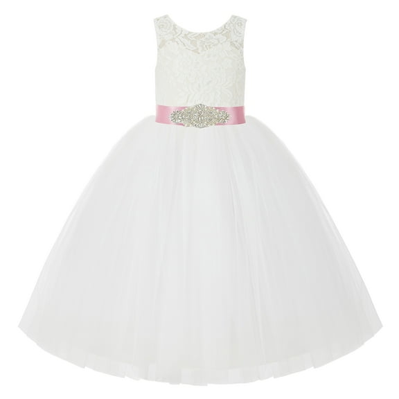 Ekidsbridal Ivory V-Back Lace Tutu Junior Pageant Gown Father Daughter Dance Recital Flower Girl Dresses 212R3 3
