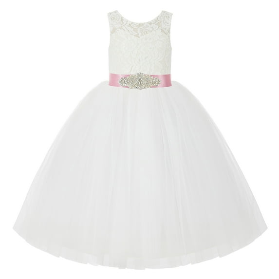 Ekidsbridal Ivory V-Back Lace Tutu Junior Pageant Gown Father Daughter Dance Recital Flower Girl Dresses 212R3 3