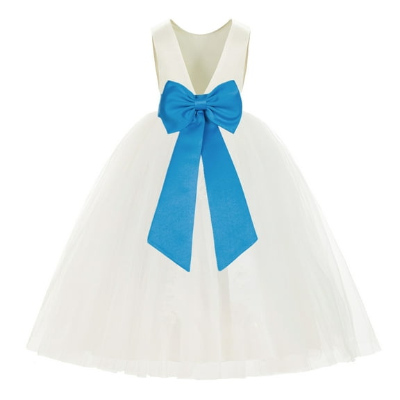 Ekidsbridal Ivory V-Back Satin Flower Girl Dresses with Pretty Colored Sash for Toddlers Formal Photoshoot Birthday Party Gown 219T 10