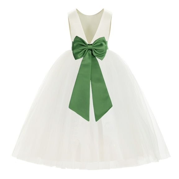 Ekidsbridal Ivory V-Back Satin Flower Girl Dresses for Wedding Toddlers Communion Baptism Christening 219T 14
