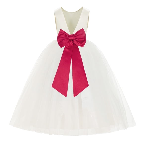 Ekidsbridal Ivory V-Back Satin Flower Girl Dresses for Wedding Toddlers Communion Baptism Christening 219T 14