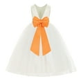 thumbnail image 1 of Ekidsbridal Ivory V-Back Satin Flower Girl Dresses with Pretty Colored Sash for Toddlers Formal Photoshoot Birthday Party Gown 219T M, 1 of 3