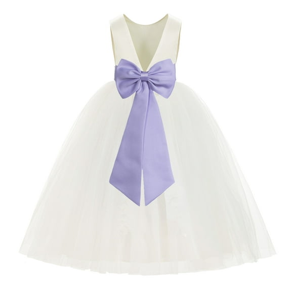 Ekidsbridal Ivory V-Back Satin Flower Girl Dresses with Pretty Colored Sash for Toddlers Formal Photoshoot Birthday Party Gown 219T 14