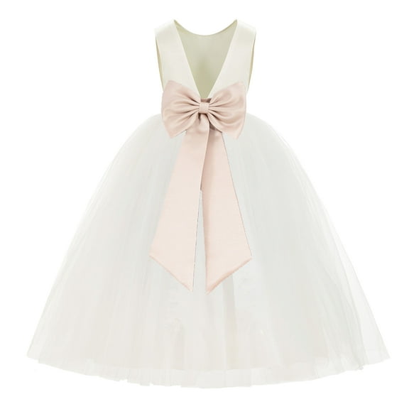 Ekidsbridal Ivory V-Back Satin Flower Girl Dresses for Wedding Toddlers Communion Baptism Christening 219T 2