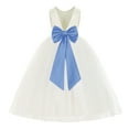 thumbnail image 1 of Ekidsbridal Ivory V-Back Satin Flower Girl Dresses for Wedding Toddlers Communion Baptism Christening 219T 2, 1 of 3