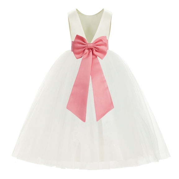Ekidsbridal Ivory V-Back Satin Flower Girl Dresses for Wedding Toddlers Communion Baptism Christening 219T 2