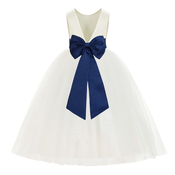 Ekidsbridal Ivory V-Back Satin Flower Girl Dresses for Wedding Toddlers Communion Baptism Christening 219T 2