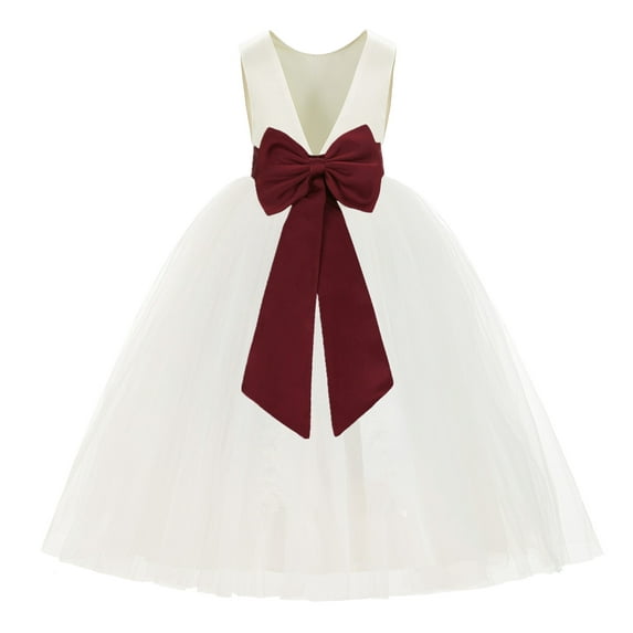 Ekidsbridal Ivory V-Back Satin Flower Girl Dresses with Pretty Colored Sash for Toddlers Formal Photoshoot Birthday Party Gown 219T 4