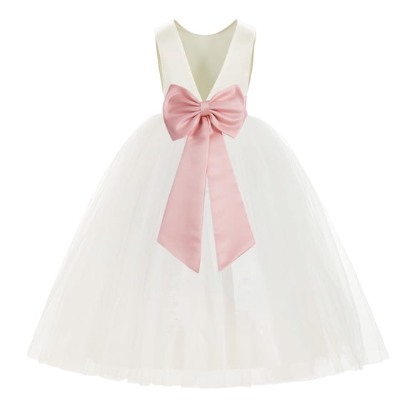 Ekidsbridal Ivory V-Back Satin Flower Girl Dresses for Wedding Toddlers Communion Baptism Christening 219T 4