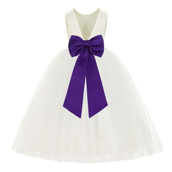 Ekidsbridal Ivory V-Back Satin Flower Girl Dresses with Pretty Colored Sash for Toddlers Formal Photoshoot Birthday Party Gown 219T 4