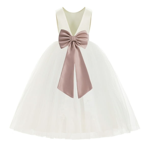 Ekidsbridal Ivory V-Back Satin Flower Girl Dresses for Wedding Toddlers Communion Baptism Christening 219T 4