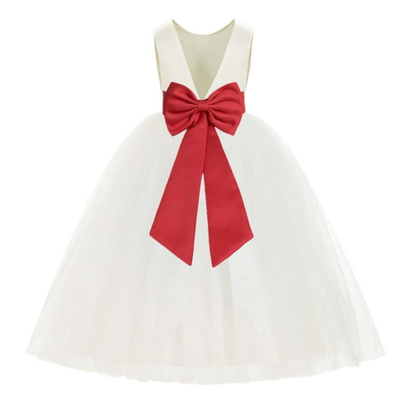 Ekidsbridal Ivory V-Back Satin Flower Girl Dresses for Wedding Toddlers Communion Baptism Christening 219T 4