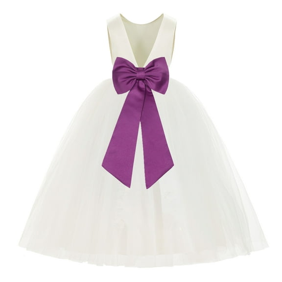 Ekidsbridal Ivory V-Back Satin Flower Girl Dresses for Wedding Toddlers Communion Baptism Christening 219T 4