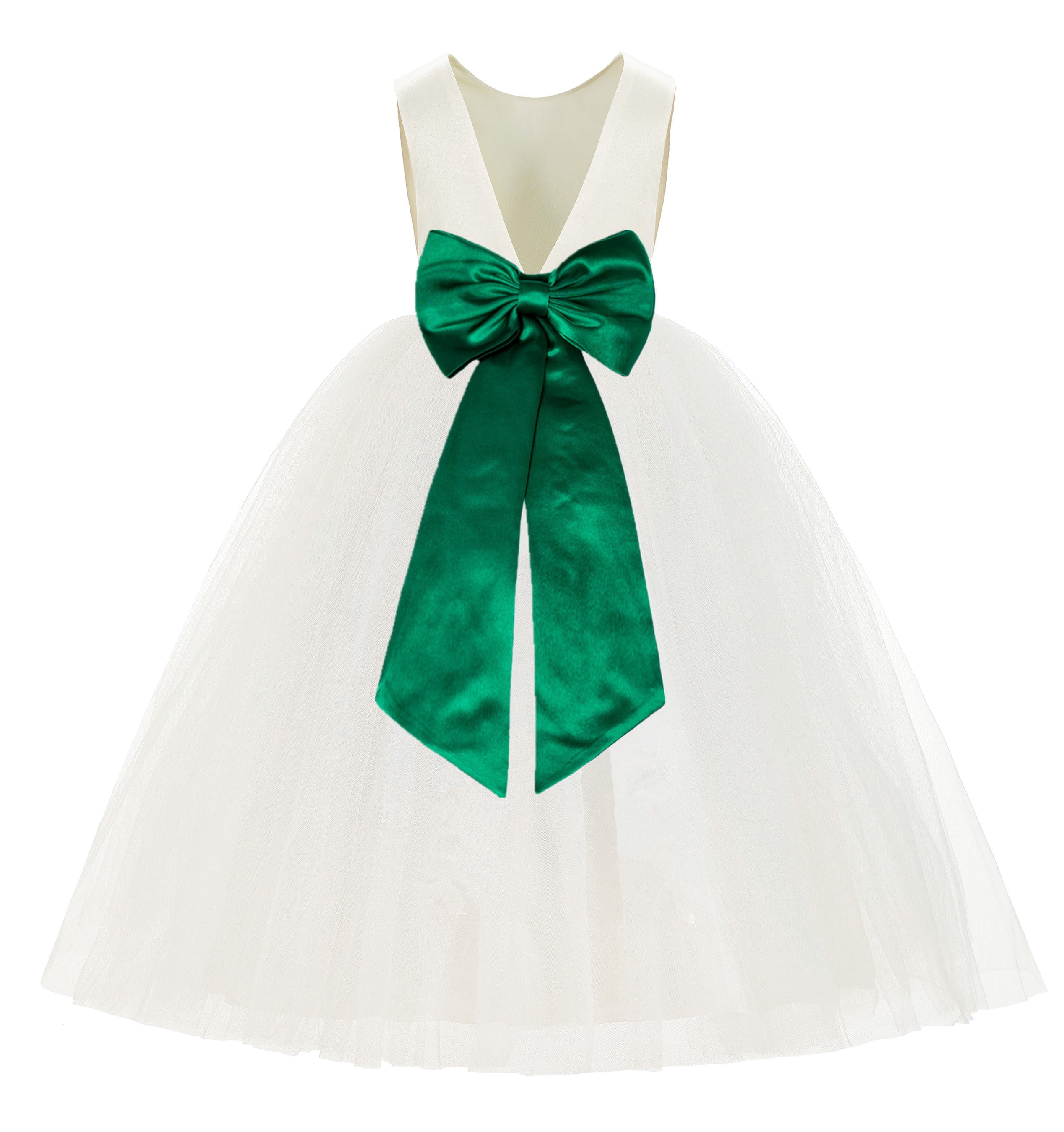 Ekidsbridal Ivory V-Back Satin Flower Girl Dresses with Pretty Colored Sash for Toddlers Formal Photoshoot Birthday Party Gown 219t 6, Toddler Girl's,